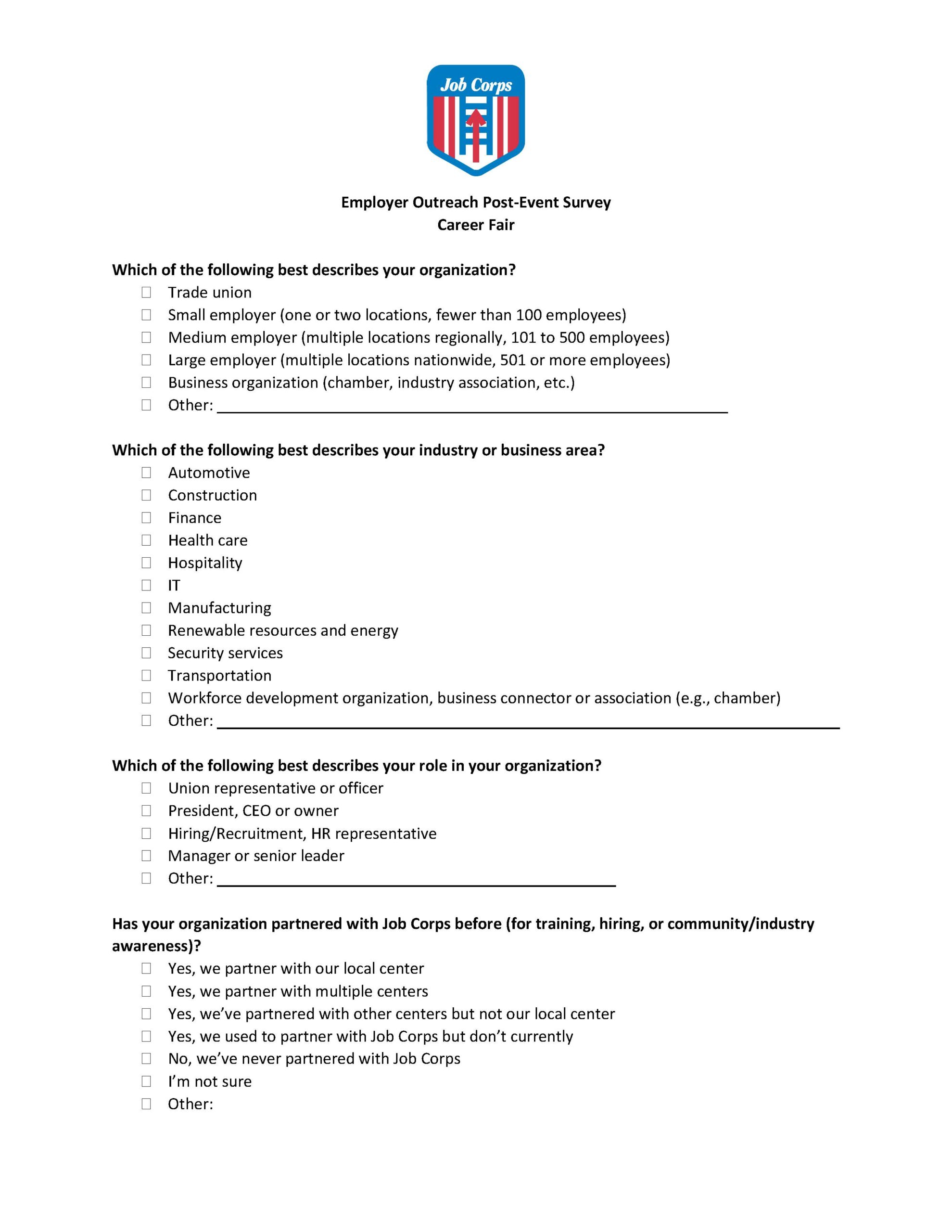 Post Event Survey Career Fairs Page 1