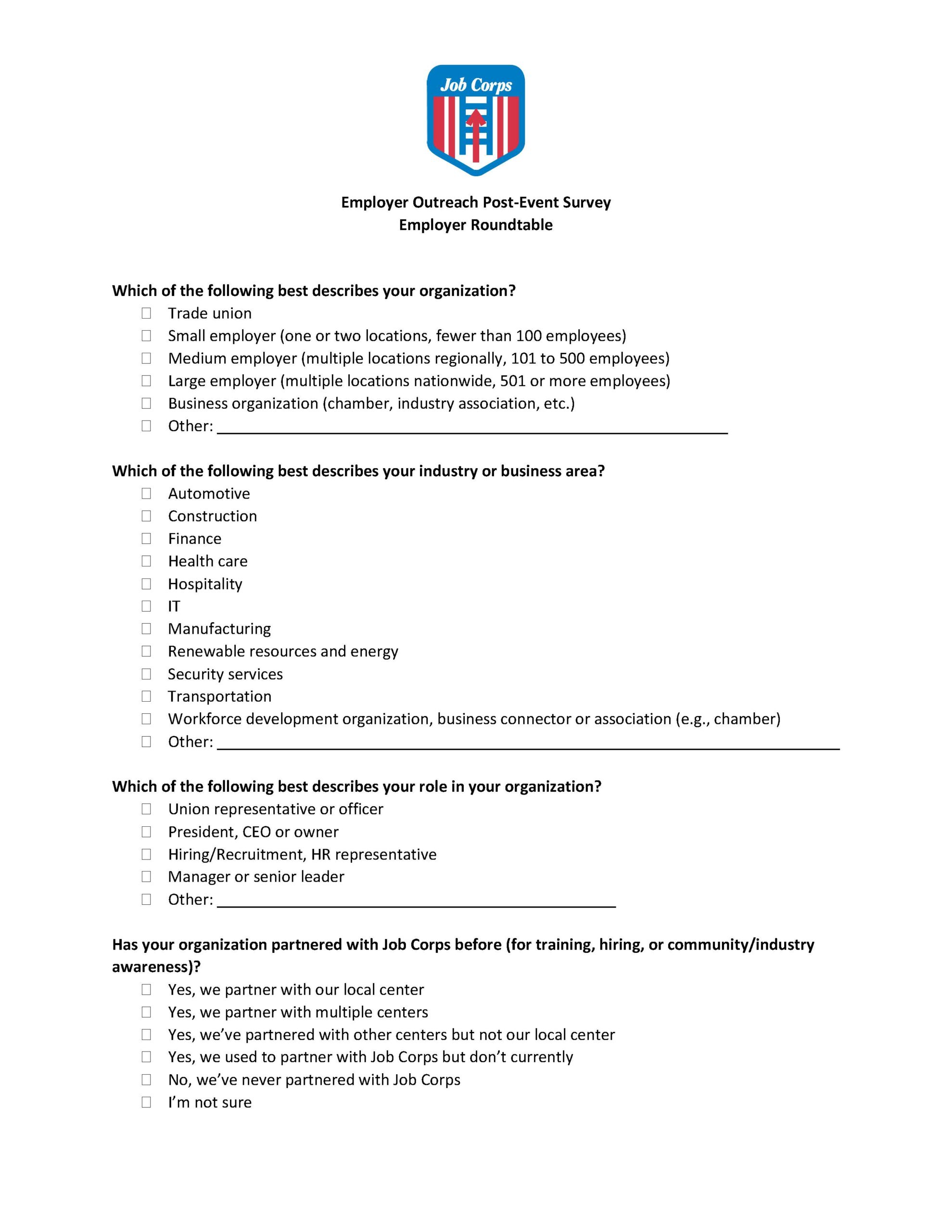 Post Event Survey Employer Roundtables Page 1