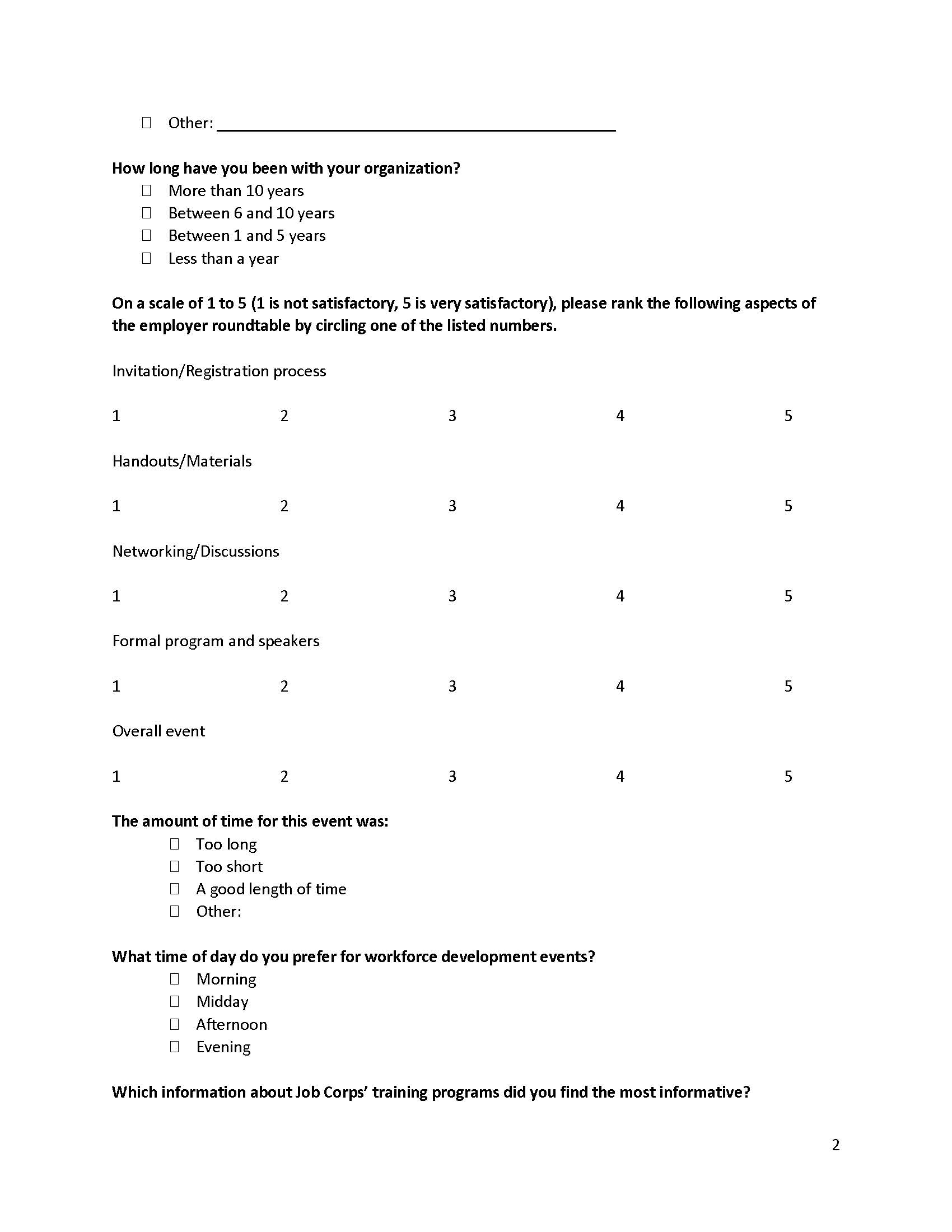 Post Event Survey Employer Roundtables Page 2